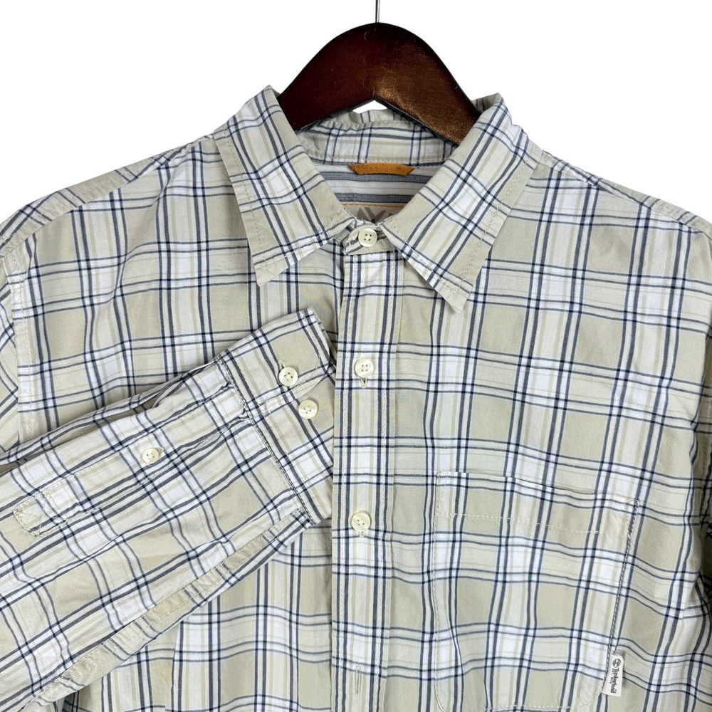 Timberland Plaid Button Down Mens Large Tan Long Sleeve Gorpcore Outdoorsy Shirt